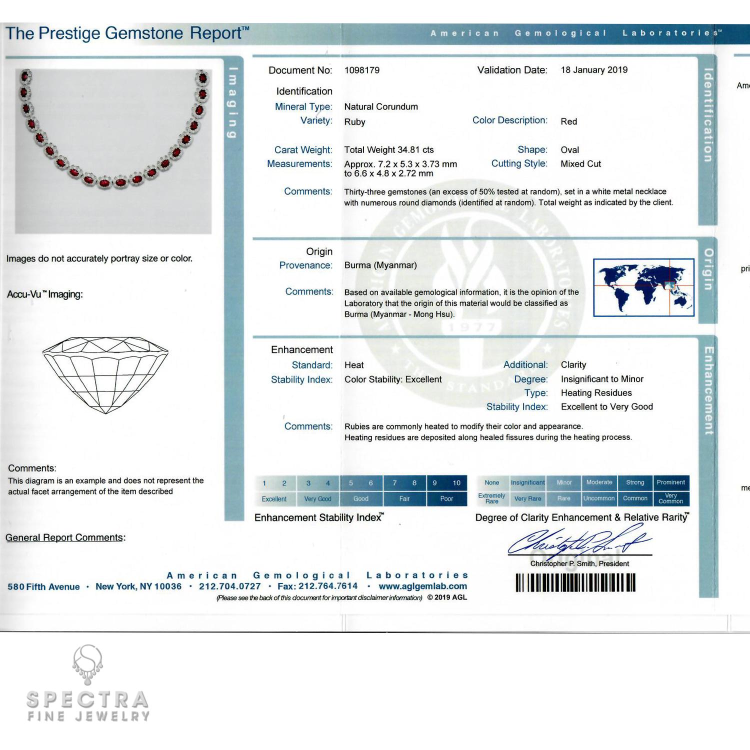 Taglio ovale Collana di diamanti con rubino birmano certificato AGL in vendita