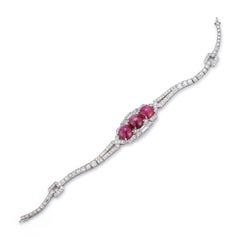 AGL Certified Cabochon Star Pink Sapphire and Diamond Art Deco Bracelet