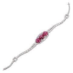 AGL Certified Cabochon Star Pink Sapphire and Diamond Art Deco Bracelet