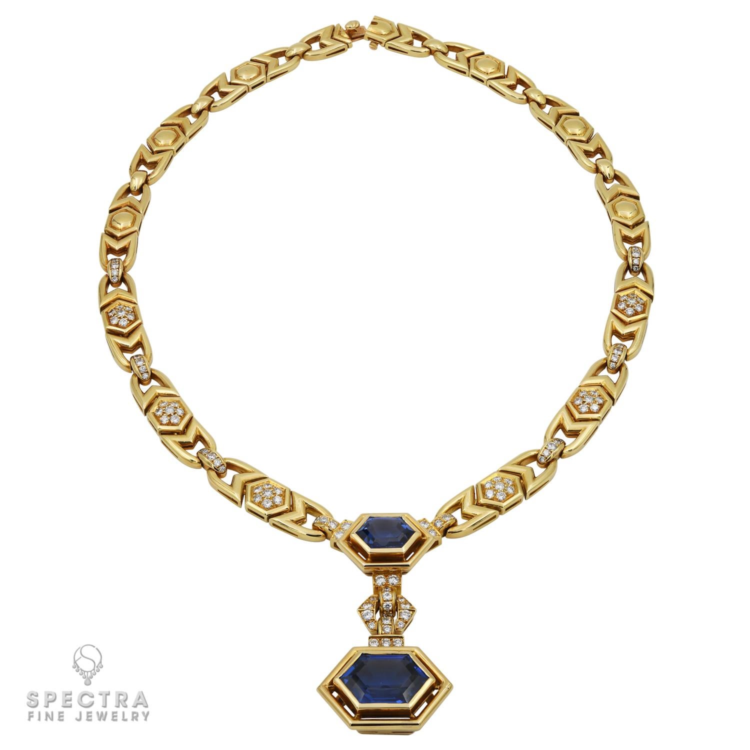 Cartier AGL-zertifizierte Ceylon-Blaue Saphir-Diamant-Halskette, ca. 1980er Jahre (Hexagonschliff) im Angebot