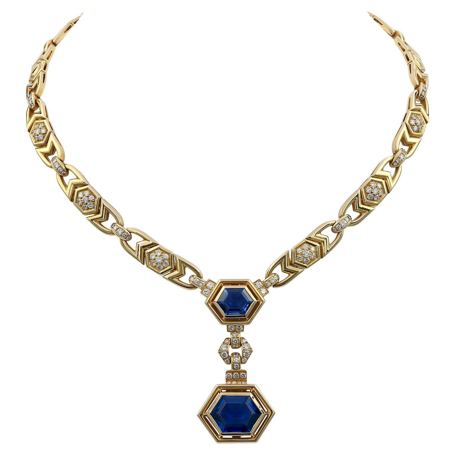 Cartier AGL Certified Ceylon Blue Sapphire Diamond Necklace, circa 1980s For Sale