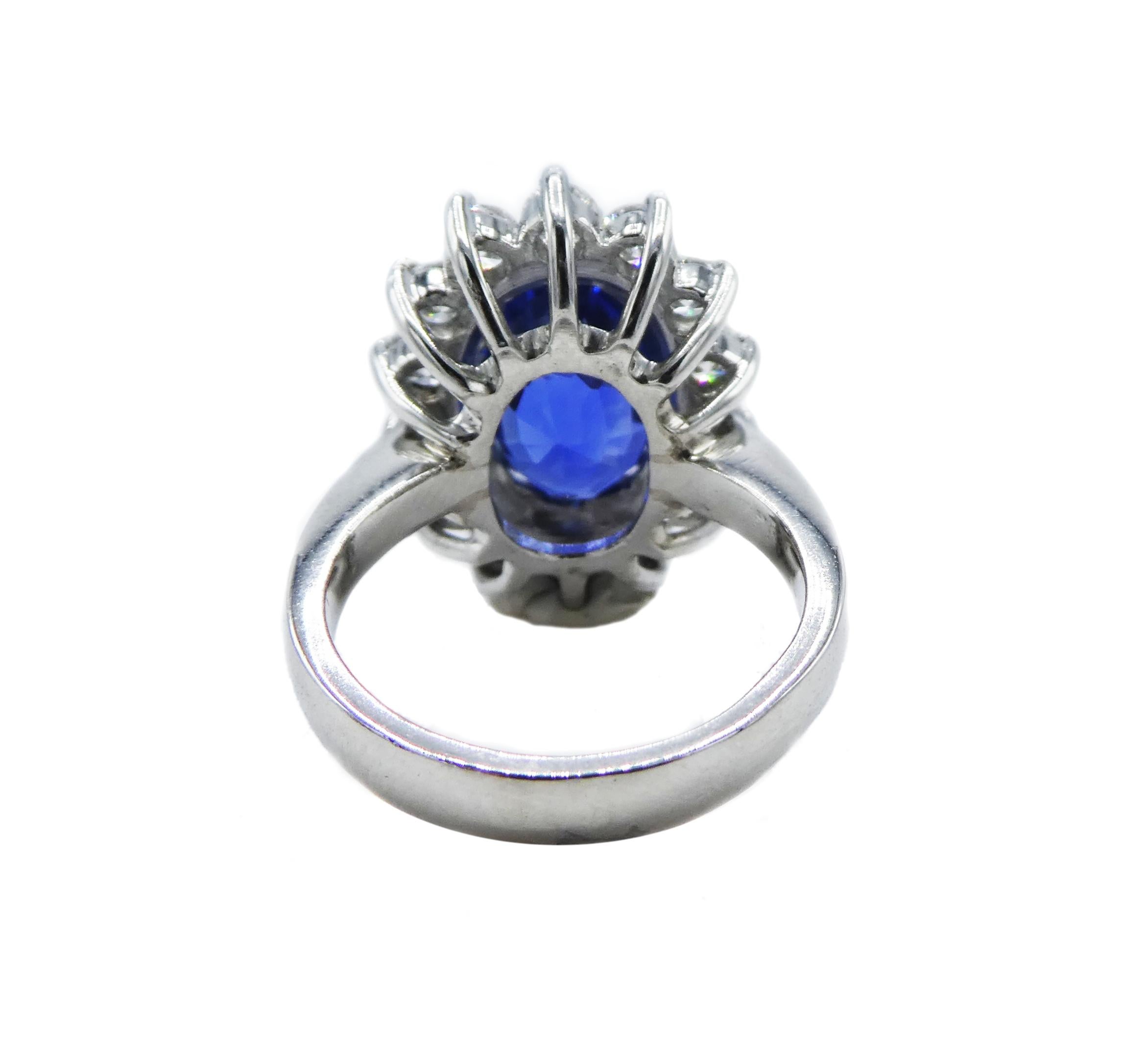 Oval Cut AGL Certified 7.31 Carat Ceylon Blue Oval Sapphire Platinum Diamond Ring