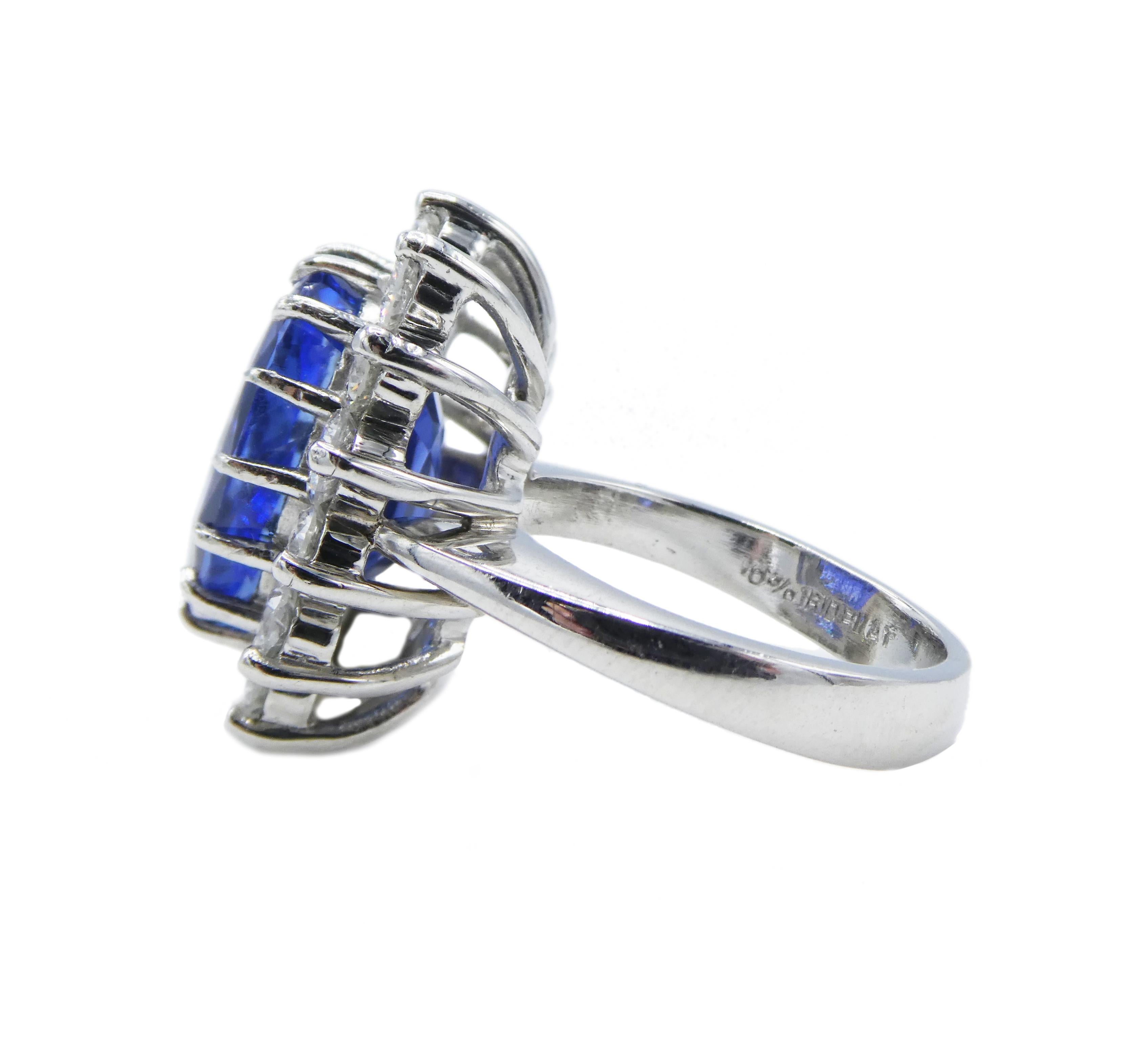 Modern AGL Certified 7.31 Carat Ceylon Blue Oval Sapphire Platinum Diamond Ring