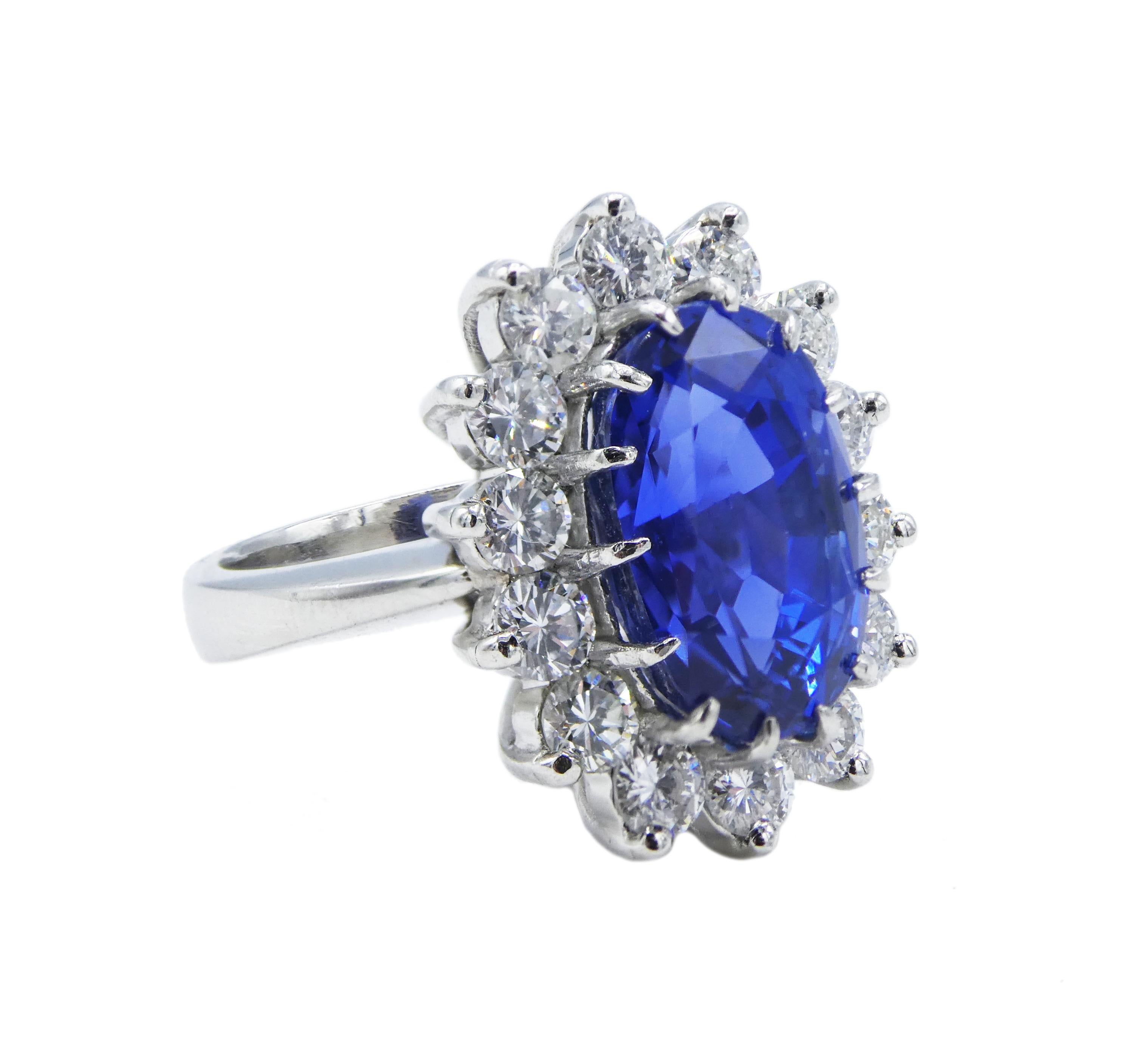 For sale is an AGL Certified Ceylon Blue No Heat Oval Sapphire weighing 7.31cts. The ring is made in  platinum and has a halo of round brilliant cut diamonds weighting approximately 1.40 CTW. The  ring is a size 4.75. 


AGL (American Gemological