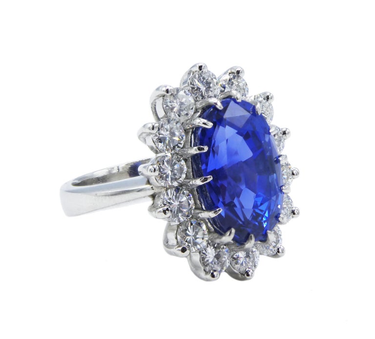 AGL Certified 7.31 Carat Ceylon Blue Oval Sapphire Platinum Diamond ...