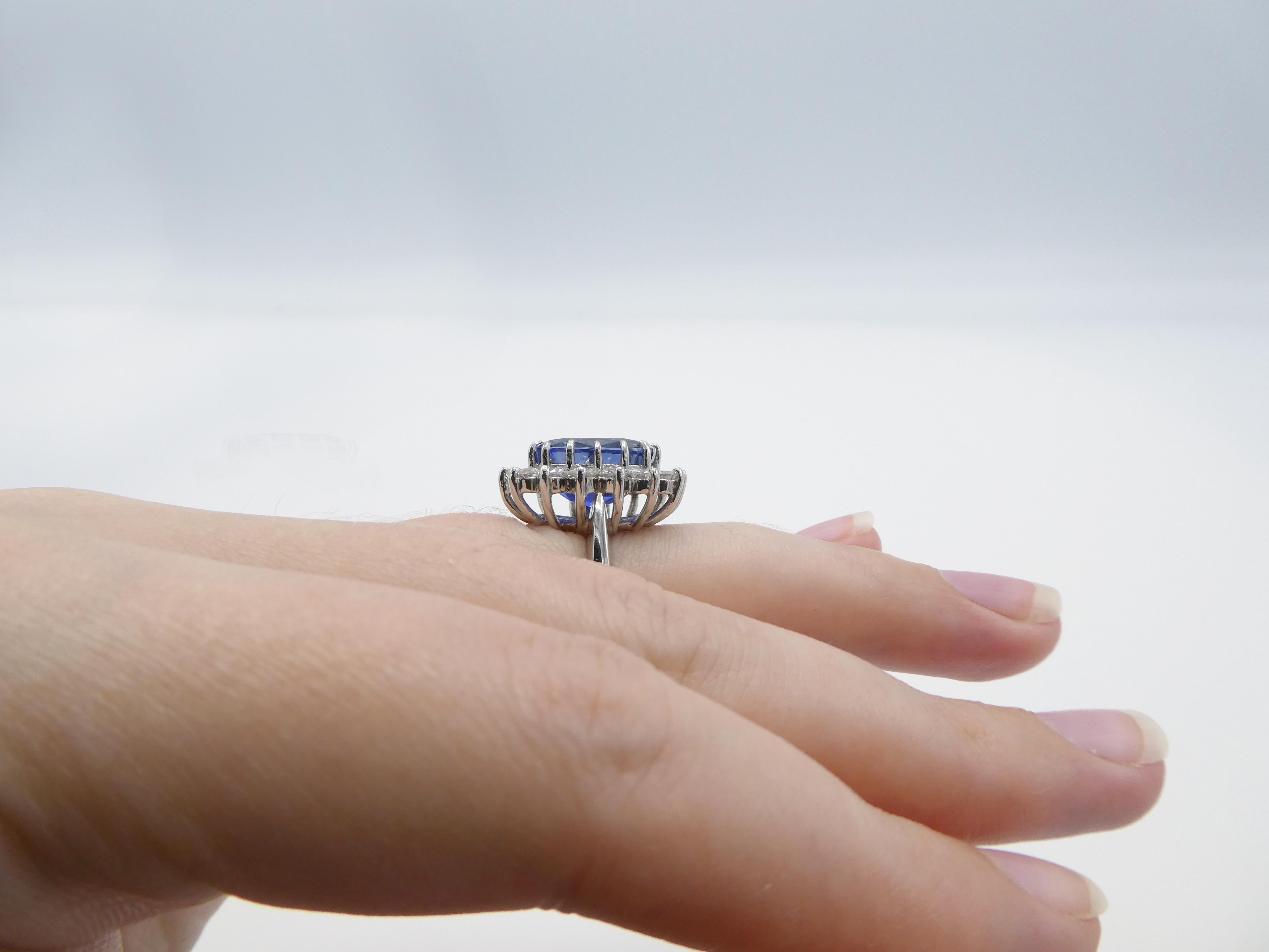 AGL Certified 7.31 Carat Ceylon Blue Oval Sapphire Platinum Diamond Ring 4