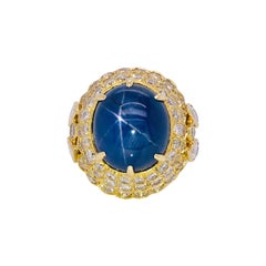 Blue Star Sapphire and Diamond Ring AGL Certified 19.80 Carat