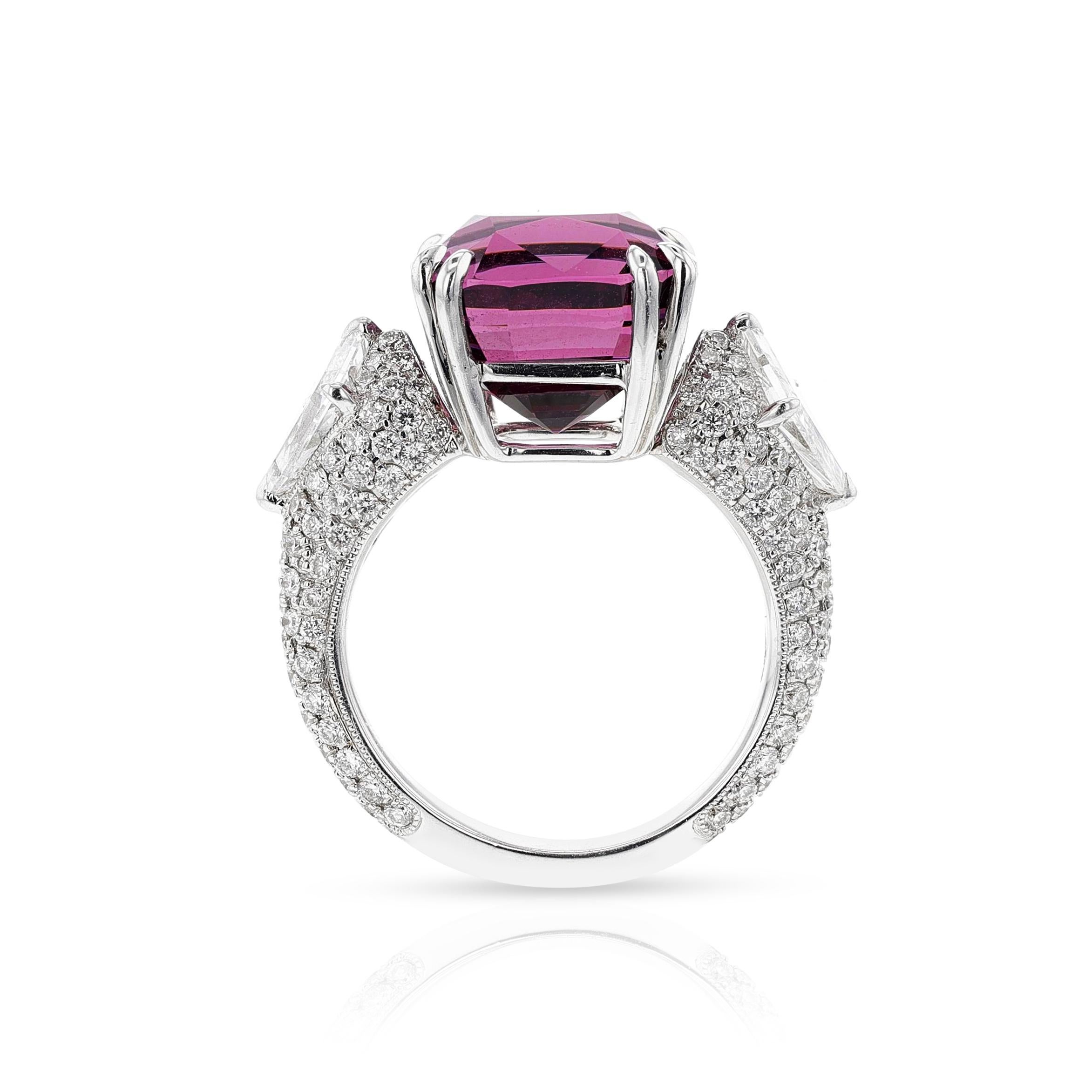 Women's or Men's AGL Certified Ceylon No Heat Purplish Pink Spinel and Diamond Ring, 18k For Sale
