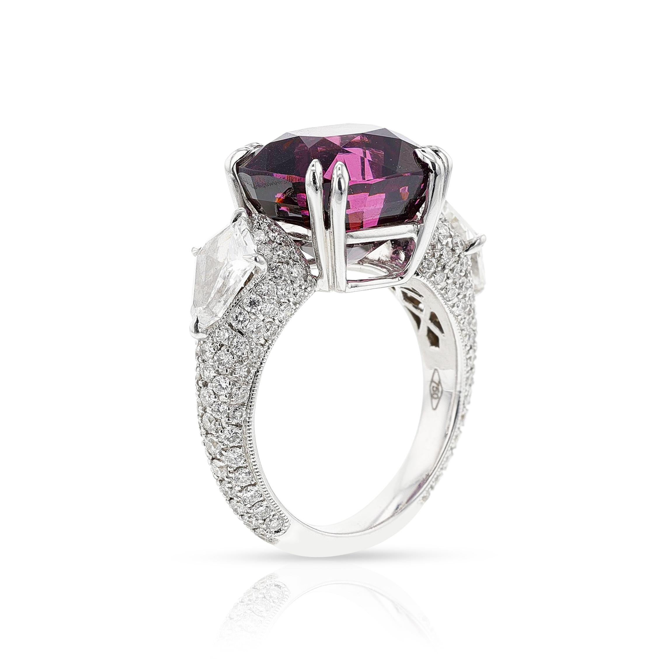 AGL Certified Ceylon No Heat Purplish Pink Spinel and Diamond Ring, 18k For Sale 1