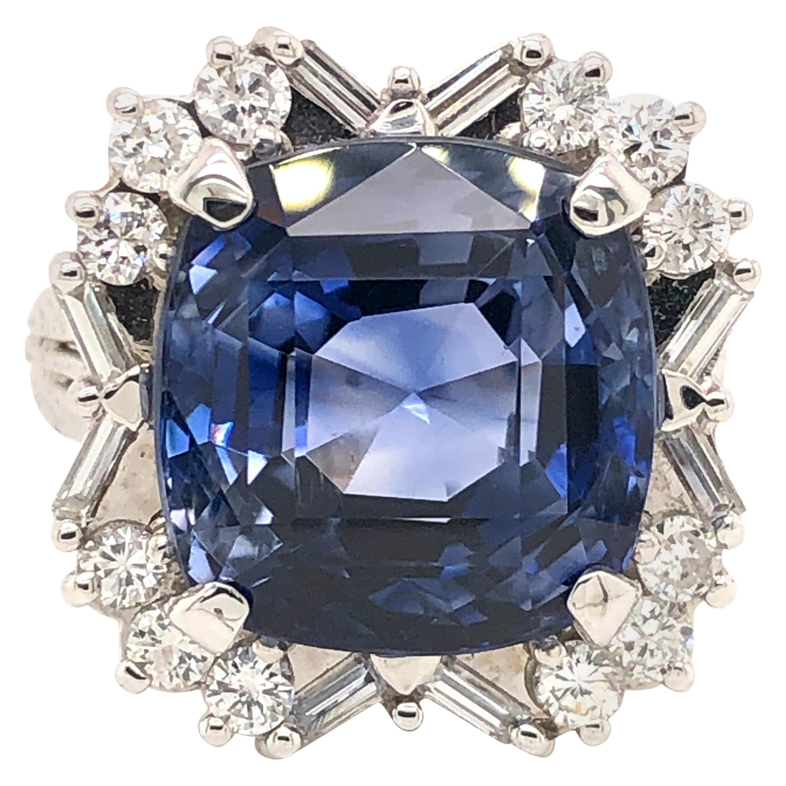 AGL Certified Ceylon Sapphire 16.44 Carat Diamond Ring No Heat