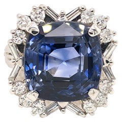 Vintage AGL Certified Ceylon Sapphire 16.44 Carat Diamond Ring No Heat