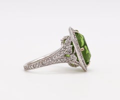 AGL Certified Cocktail Ring 18Kt White Gold 15.13 Cts Burmese Peridot & Diamonds