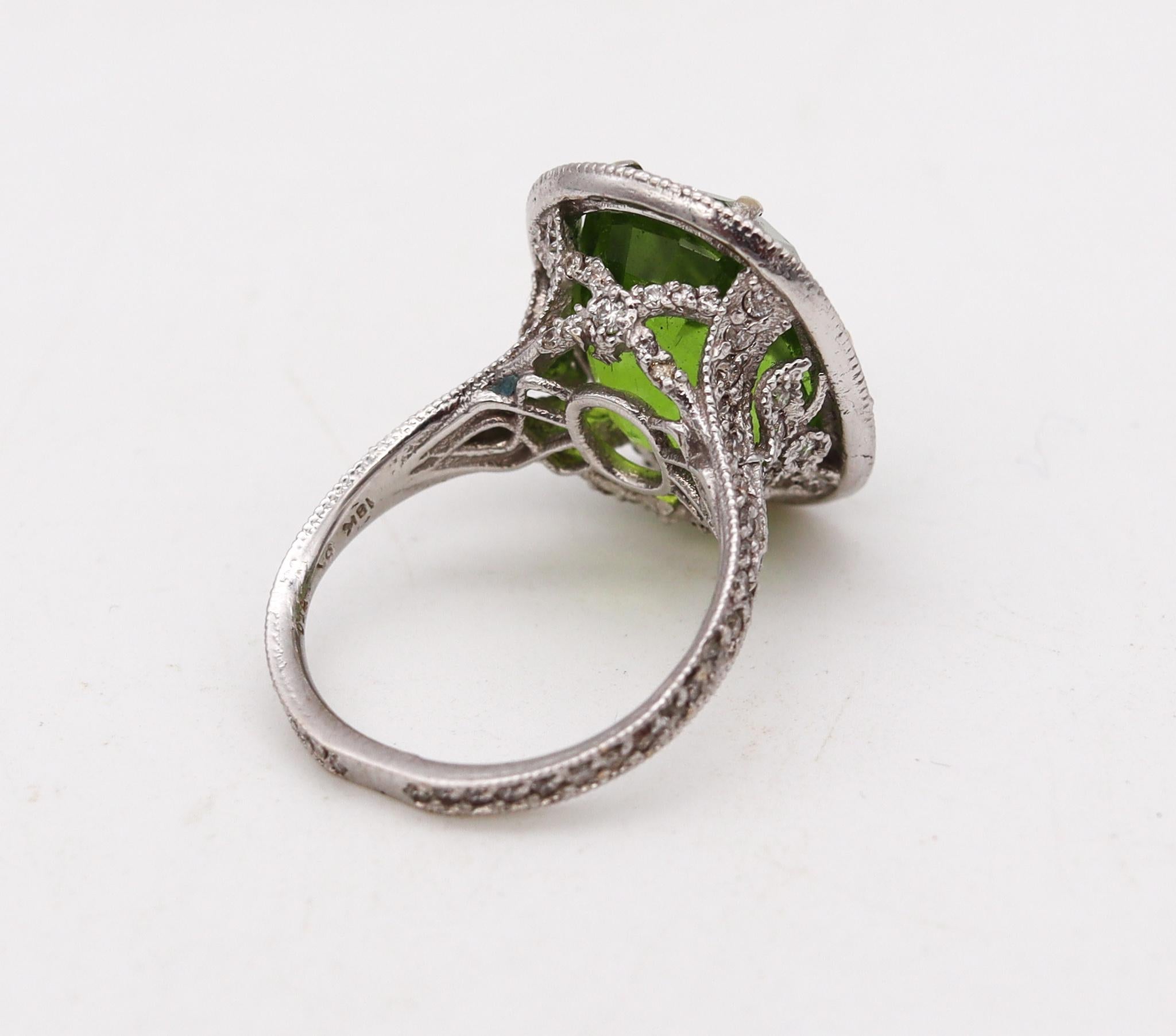 Modern AGL Certified Cocktail Ring 18Kt White Gold 15.13 Cts Burmese Peridot & Diamonds For Sale