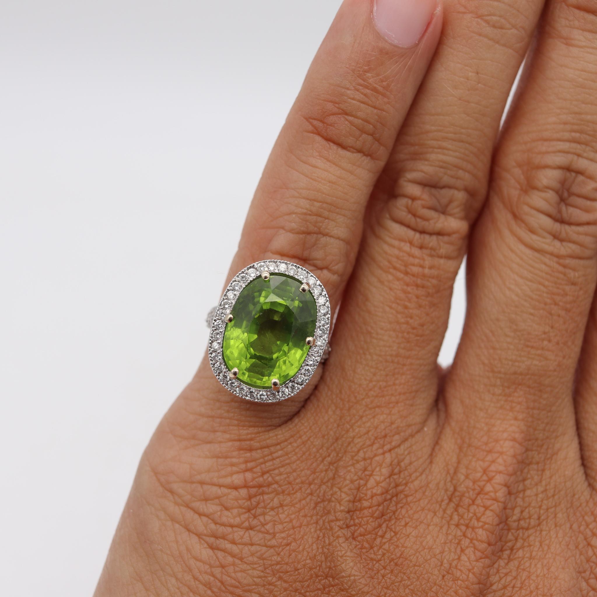 Women's AGL Certified Cocktail Ring 18Kt White Gold 15.13 Cts Burmese Peridot & Diamonds For Sale