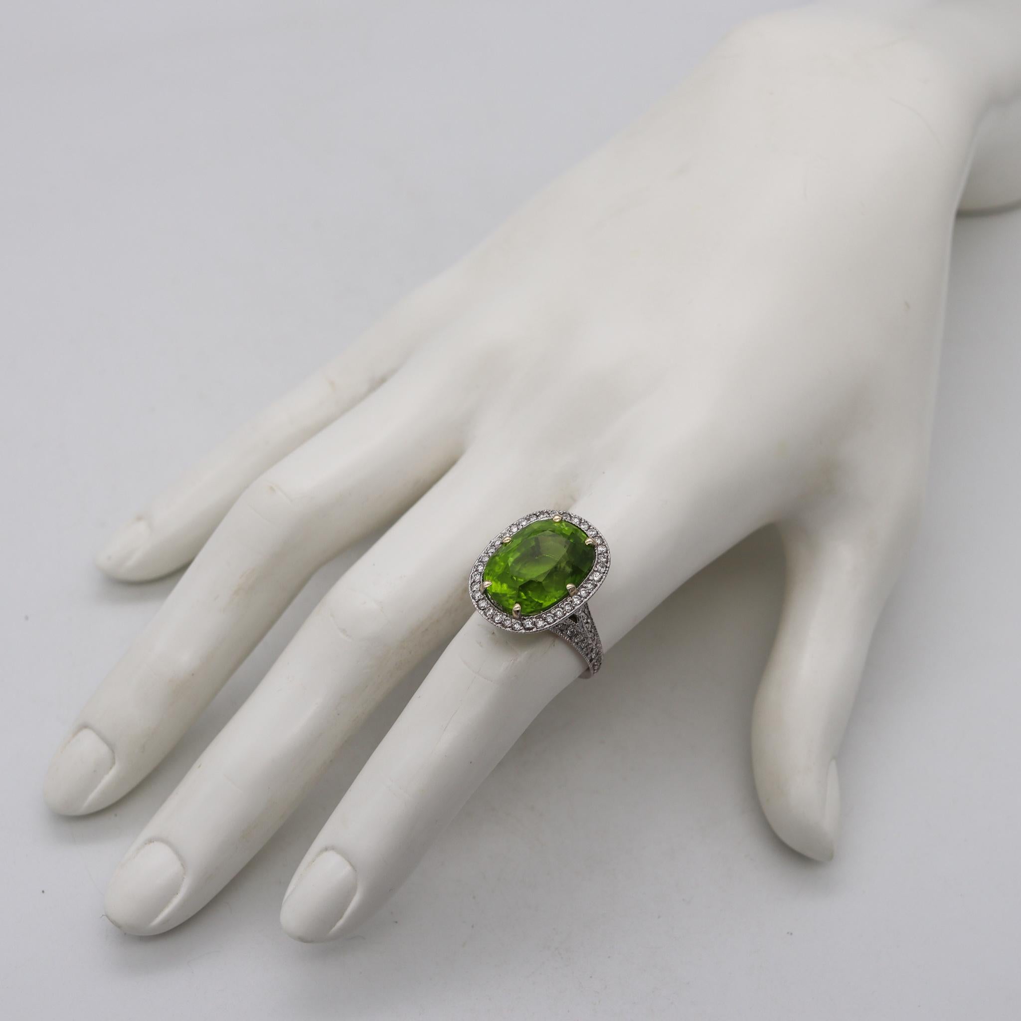 AGL Certified Cocktail Ring 18Kt White Gold 15.13 Cts Burmese Peridot & Diamonds For Sale 2