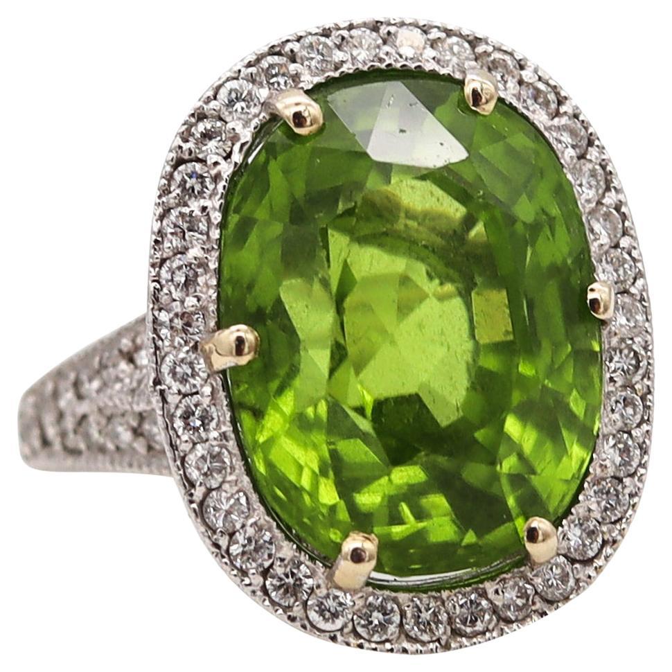 AGL Certified Cocktail Ring 18Kt White Gold 15.13 Cts Burmese Peridot & Diamonds For Sale