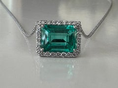 AGL Certified Colombian Emerald and Diamond Halo Pendant Necklace