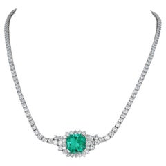 AGL Certified Colombian Emerald Pendant and Diamond Tennis Necklace