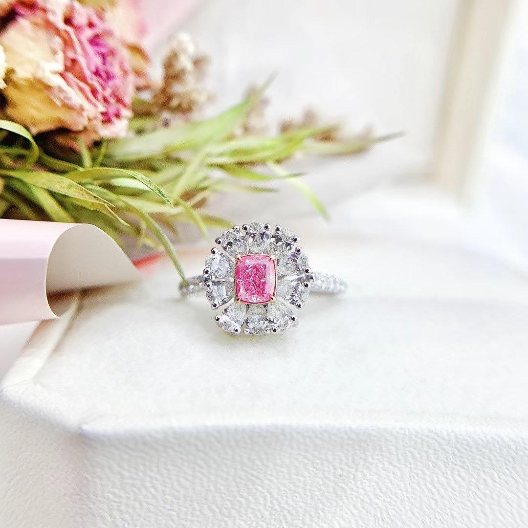 Taille coussin Bague/pendentif en or blanc 18 carats avec diamant rose taille coussin certifié AGL en vente