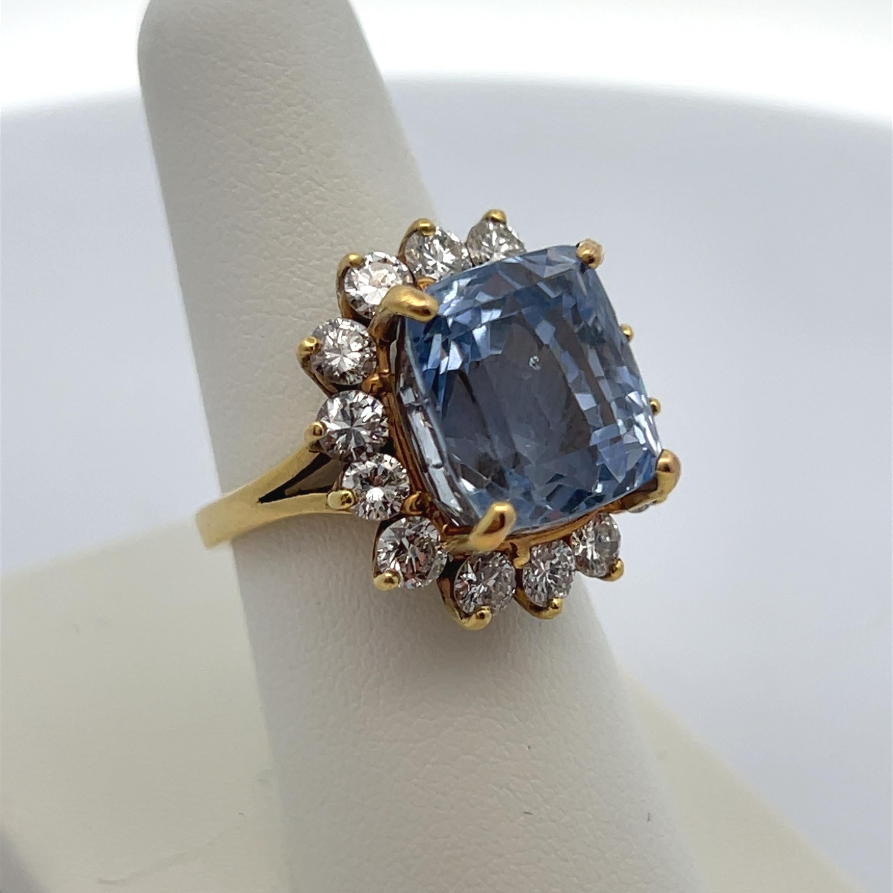 AGl Certified Cushion Sapphire and Diamond Cocktail Ring For Sale 6