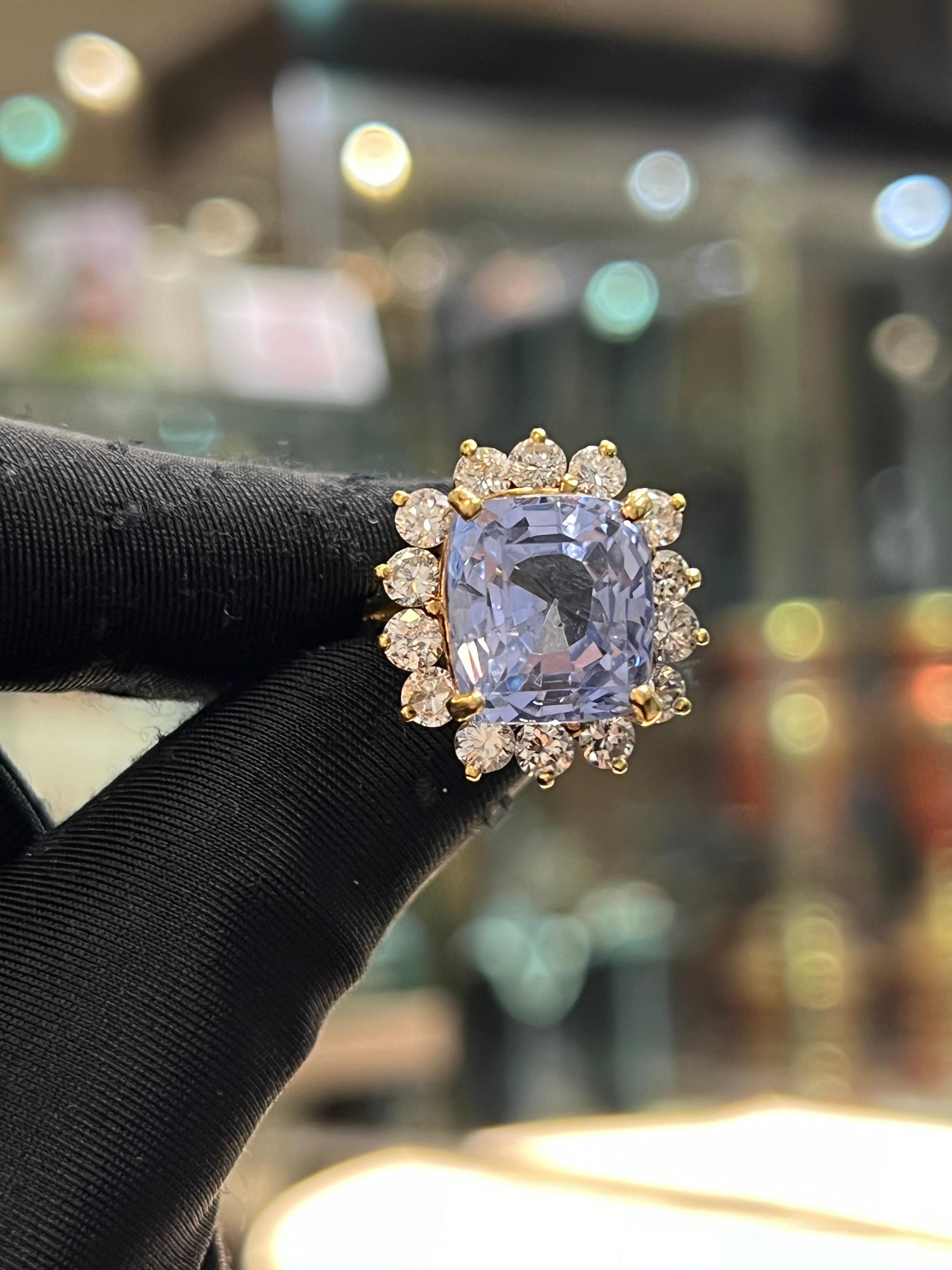 Mixed Cut AGl Certified Cushion Sapphire and Diamond Cocktail Ring For Sale