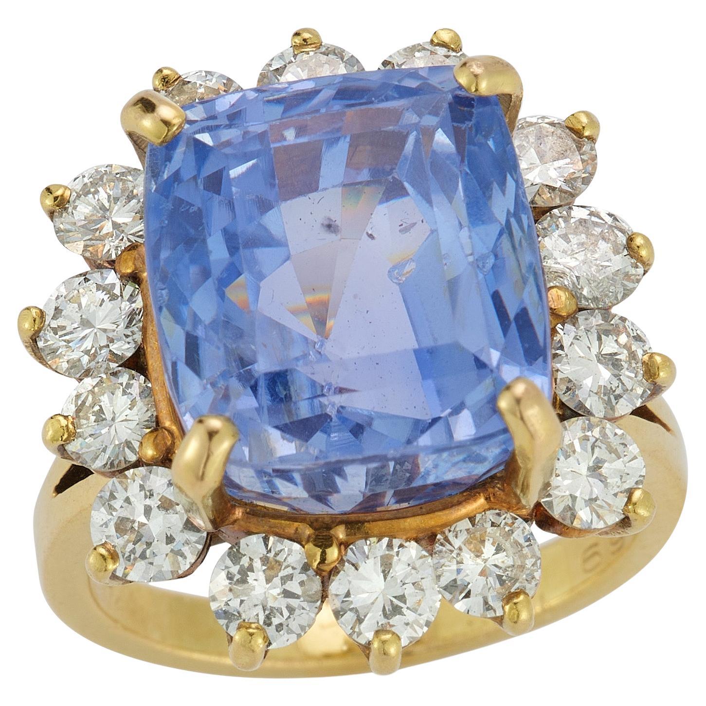 AGl Certified Cushion Sapphire and Diamond Cocktail Ring For Sale