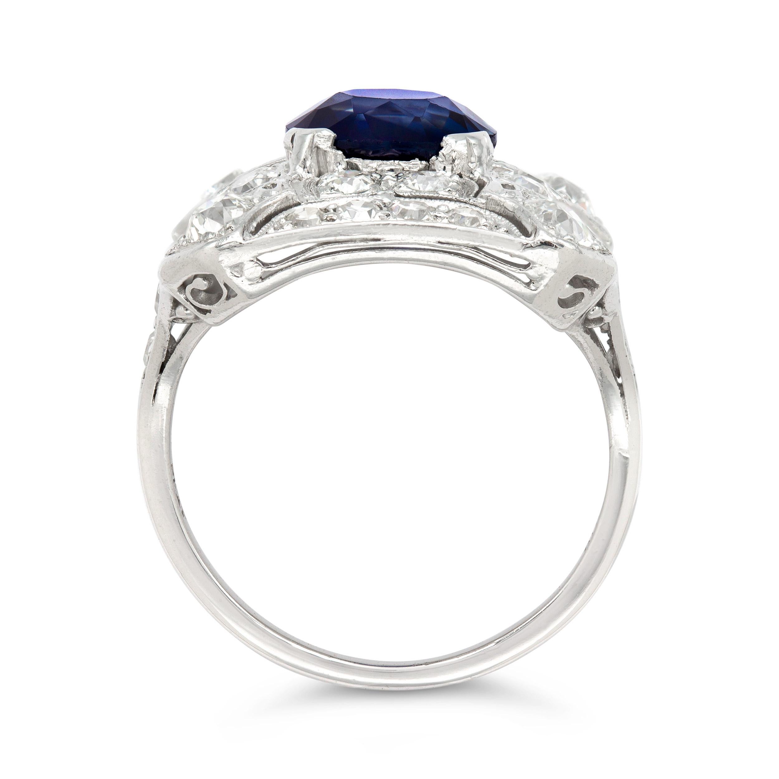 AGL Certified Edwardian 2.98 Ct. No Heat Sapphire and Diamond Ring For Sale 1