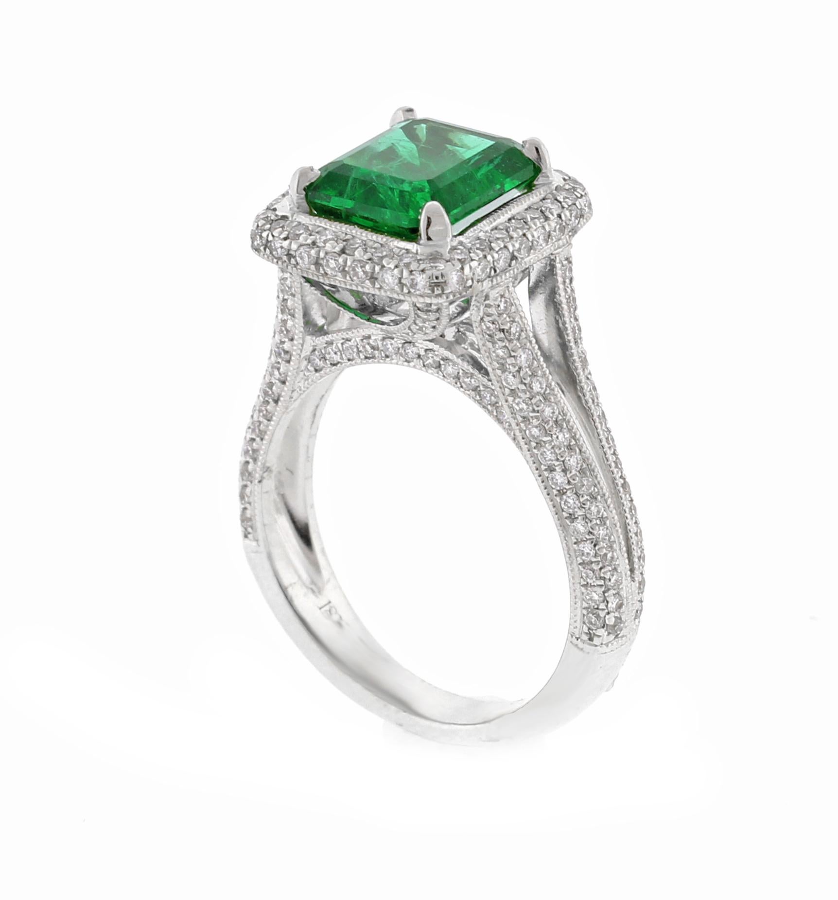 Emerald Cut A.G.L Certified Emerald and Diamond Ring