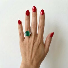 AGL Certified Emerald Cut Emerald and Diamond Three-Stone Ring