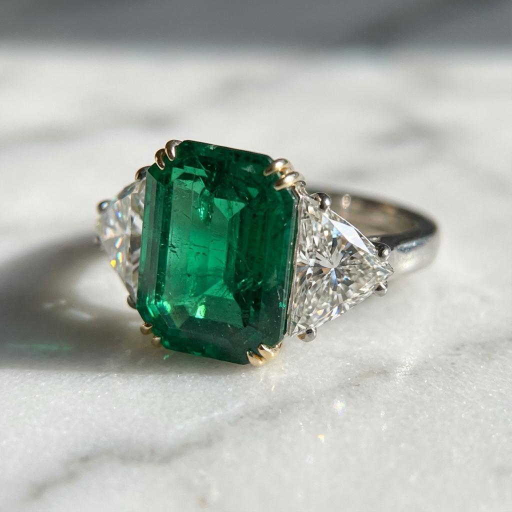 Agl Certified Emerald Cut Emerald And Diamond Thr… - image 3