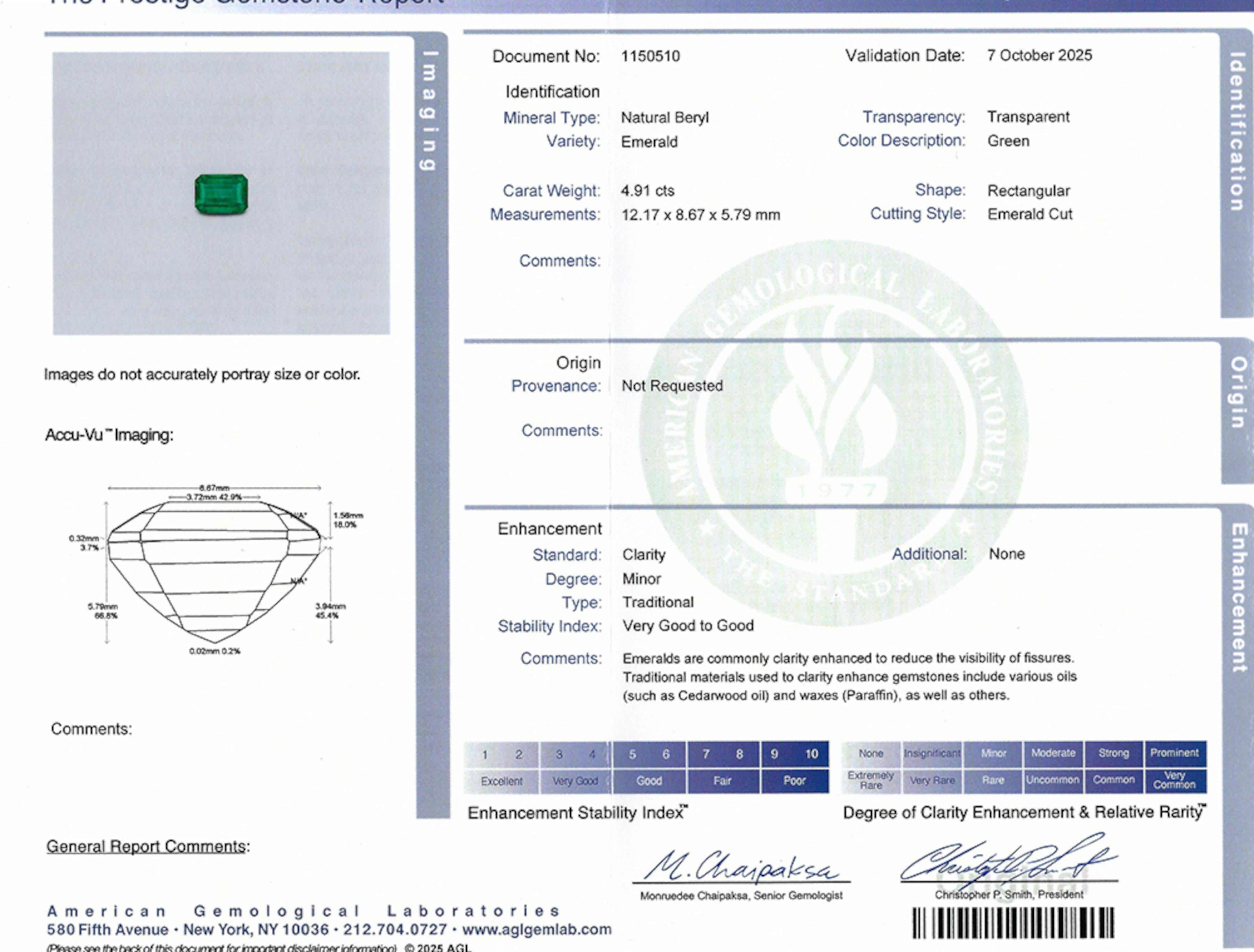 Agl Certified Emerald Cut Emerald And Diamond Thr… - image 4