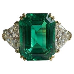 AGL Certified Emerald Cut Emerald and Diamond Three-Stone Ring AGL Certified Emerald Cut Emerald and Diamond Three-Stone Ring