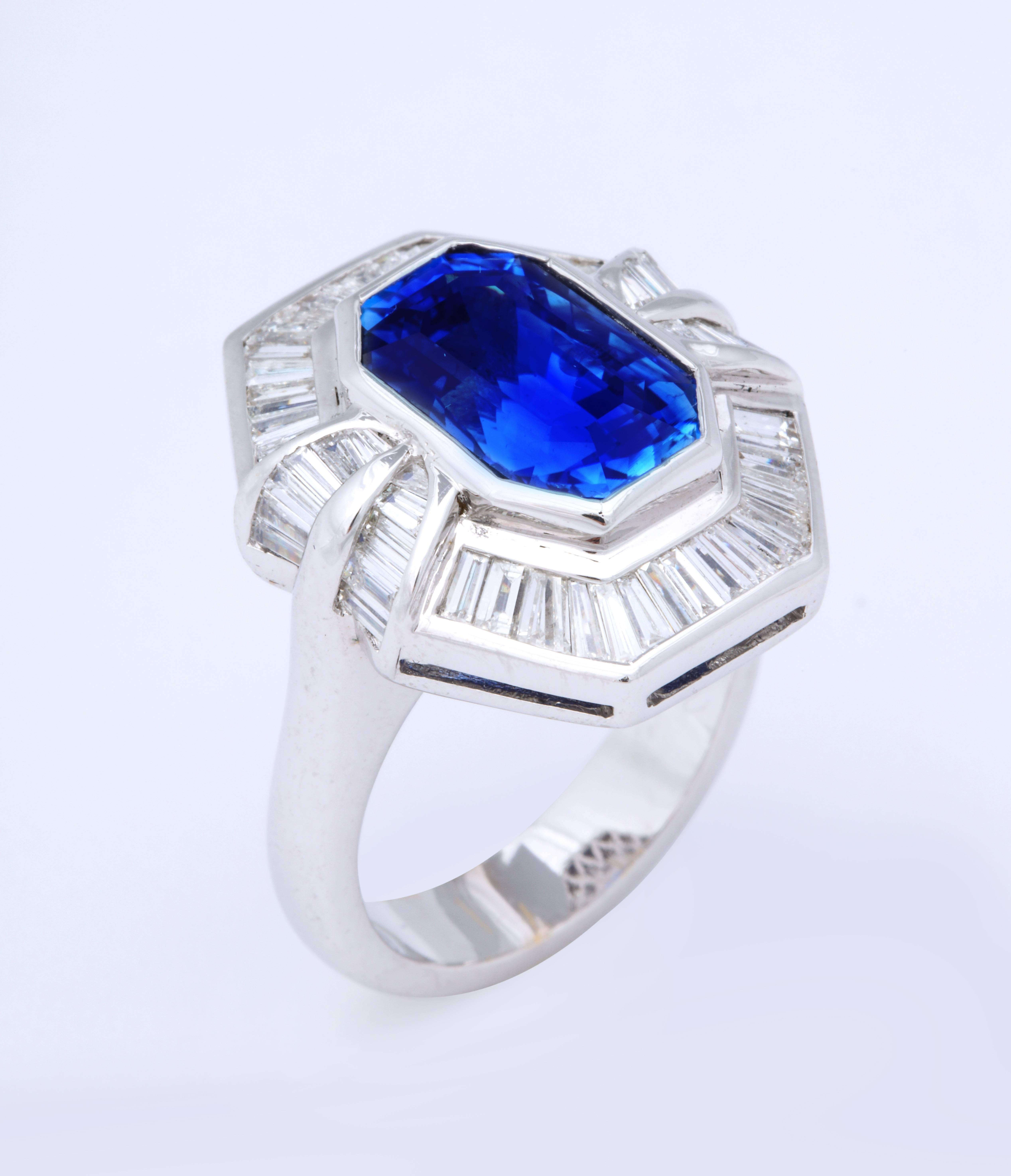 Contemporary AGL Certified Emerald Cut Sapphire Baguette Diamond Cocktail Ring