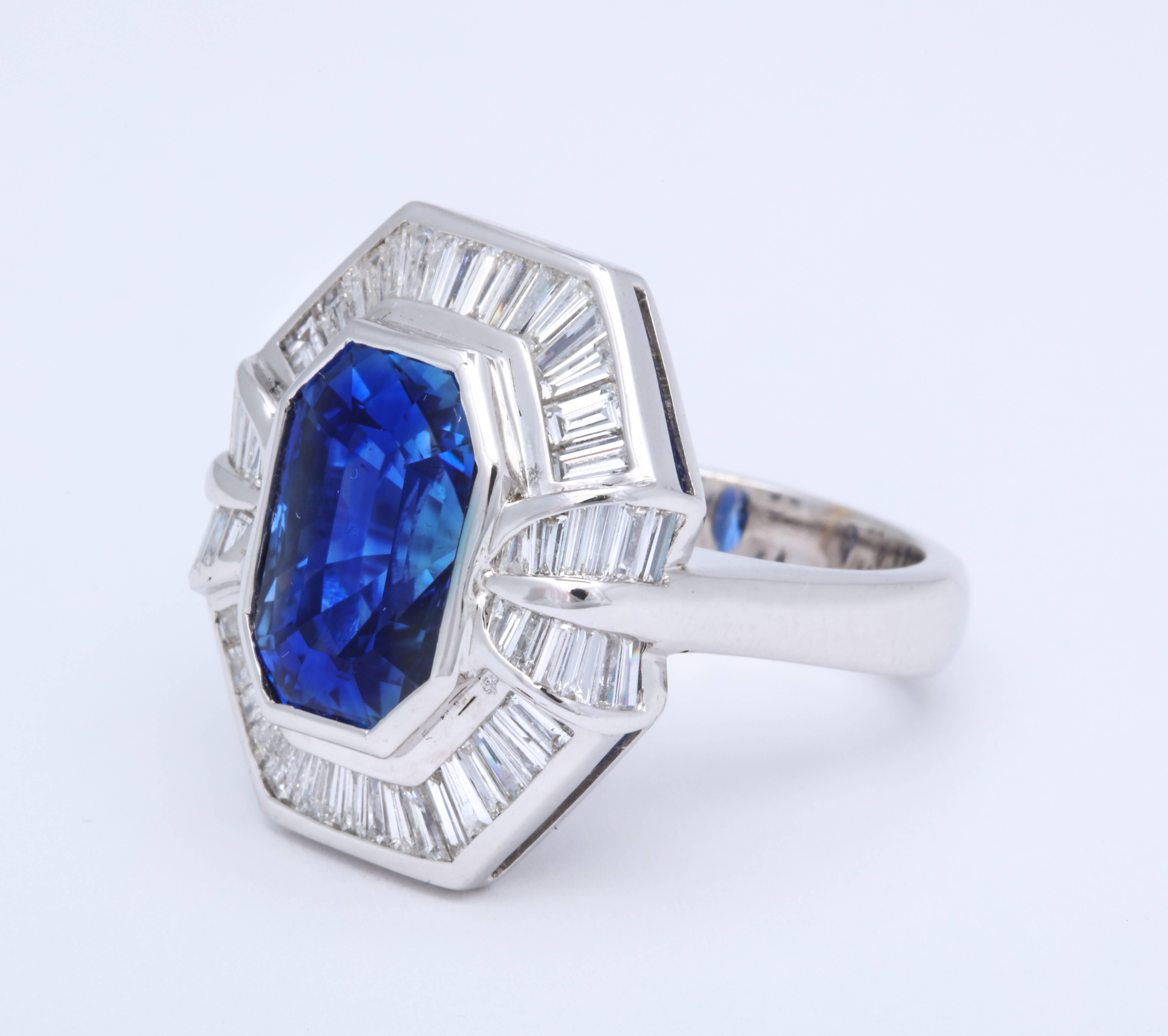 AGL Certified Emerald Cut Sapphire Baguette Diamond Cocktail Ring In Excellent Condition In Bal Harbour, FL