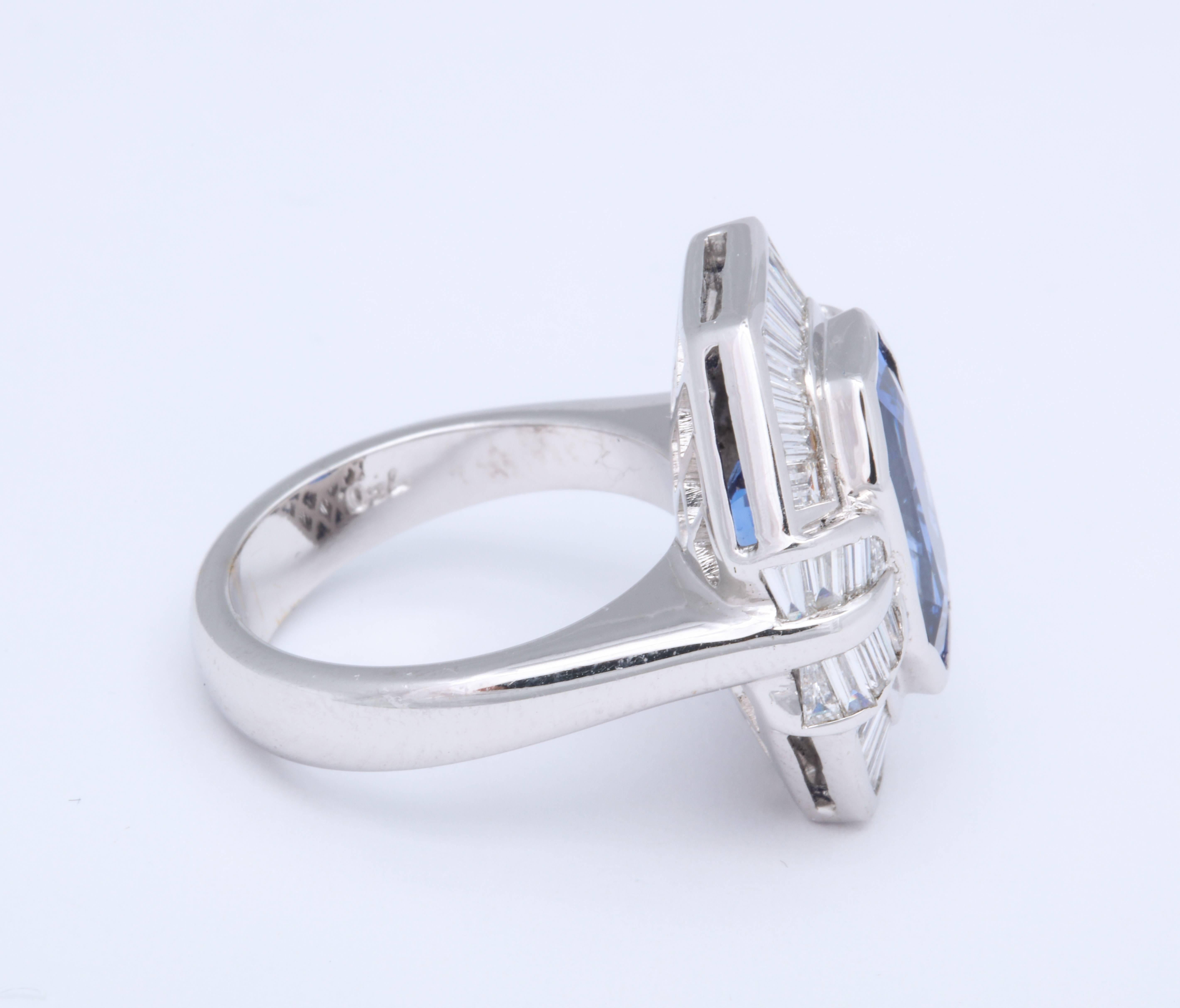 Women's or Men's AGL Certified Emerald Cut Sapphire Baguette Diamond Cocktail Ring