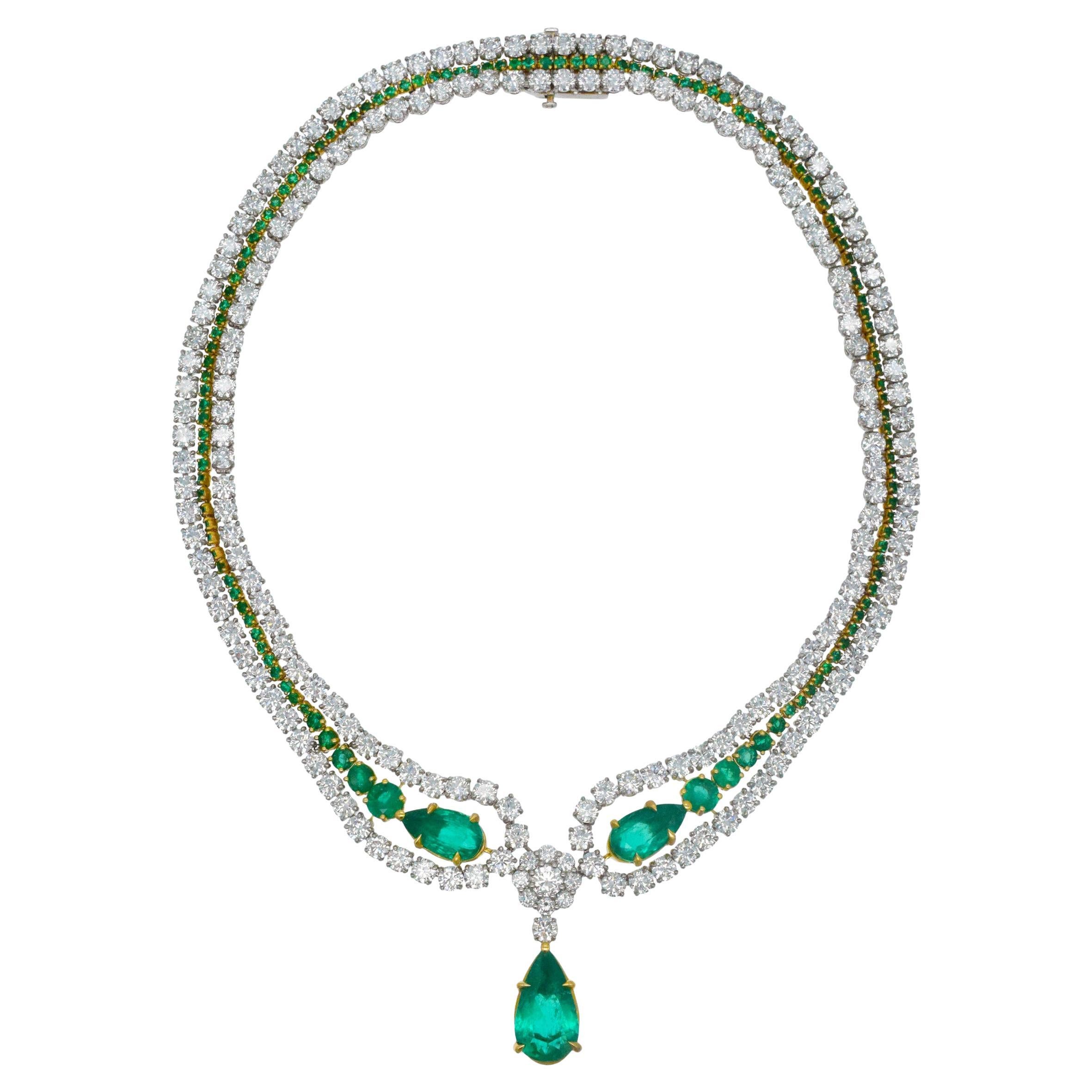 AGL certified Emerald 
Diamond Statement Necklace In Platinum For Sale