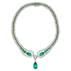 AGL certified Emerald 
Diamond Statement Necklace In Platinum