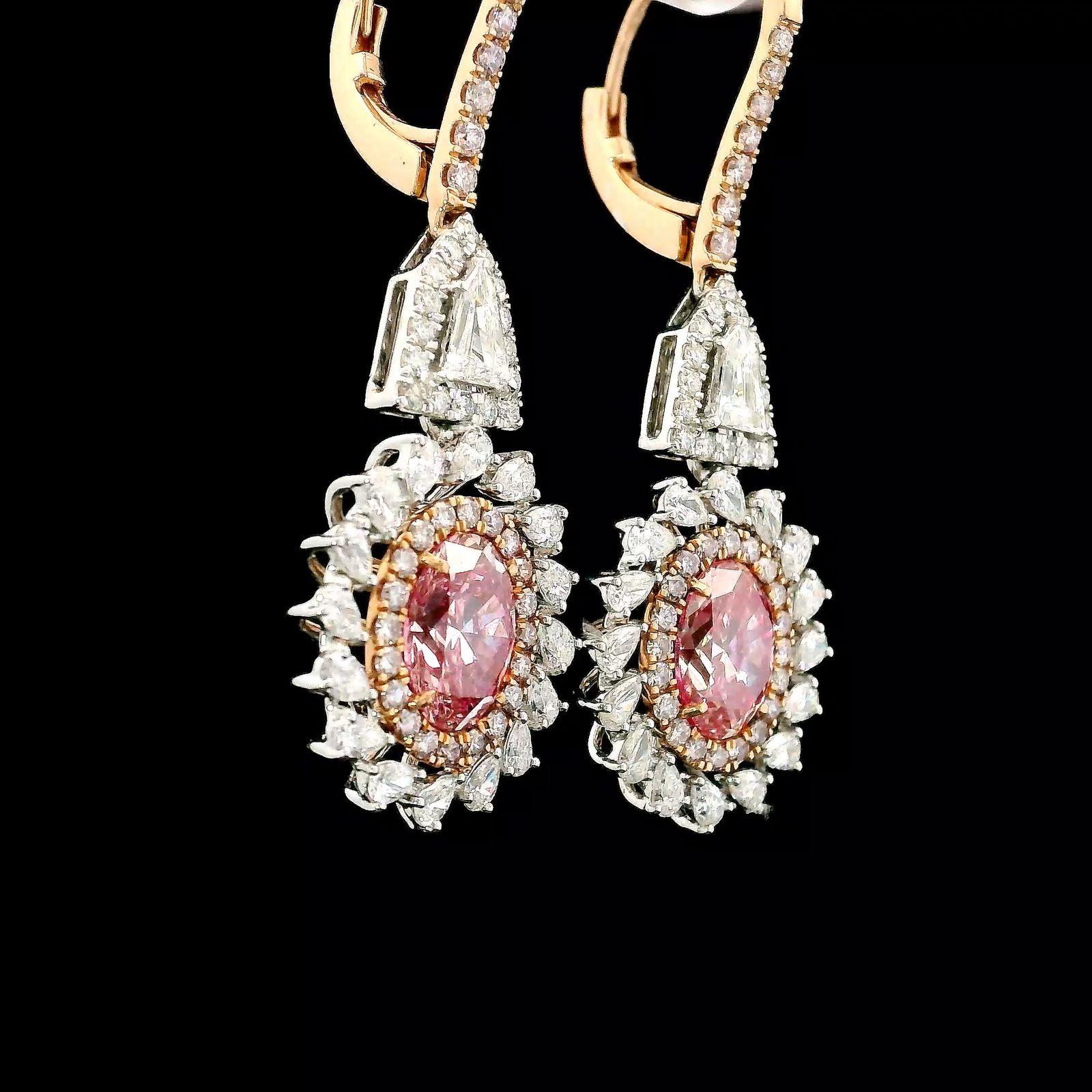 AGL Certified Fancy Pink Diamond Earrings In New Condition For Sale In บางรัก, TH