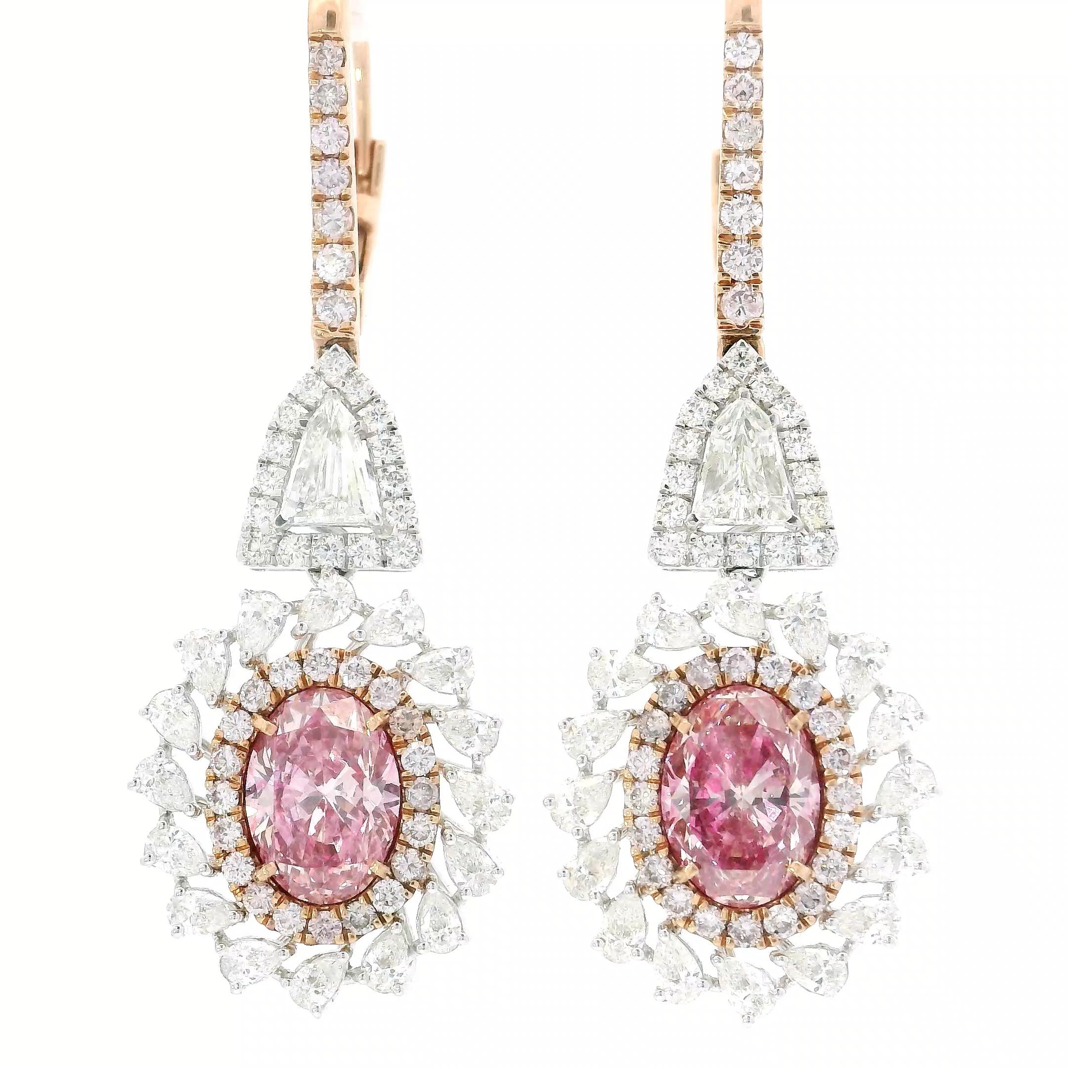 Women's or Men's AGL Certified Fancy Pink Diamond Earrings For Sale