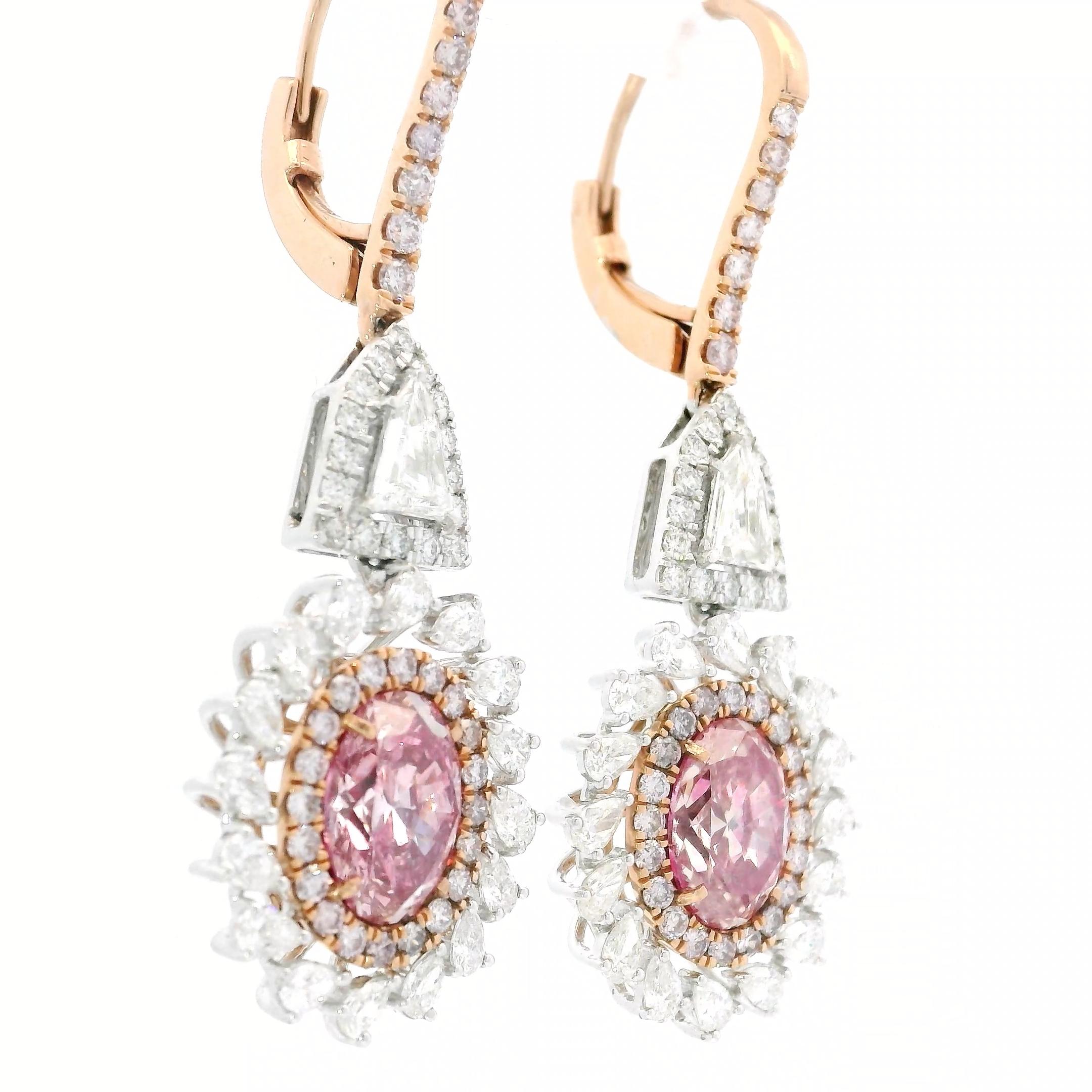 AGL Certified Fancy Pink Diamond Earrings For Sale 1