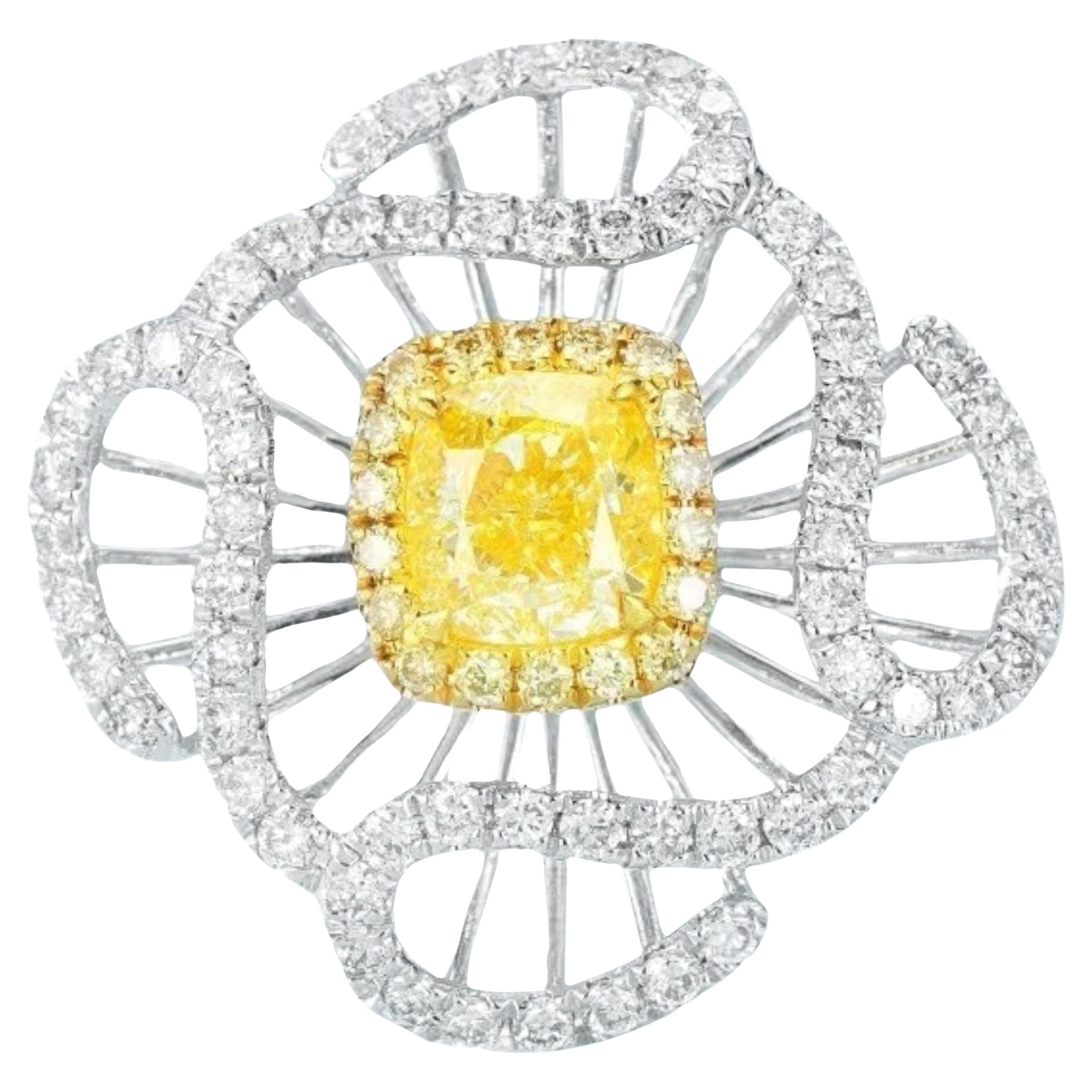AGL Certified Fancy Yellow 1.01 CT Diamond VS2 Clarity Ring with Diamonds