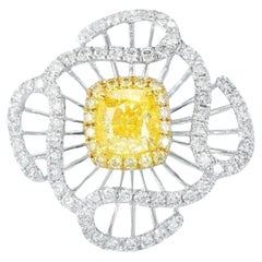 AGL Certified Fancy Yellow 1.01 CT Diamond VS2 Clarity Ring with Diamonds
