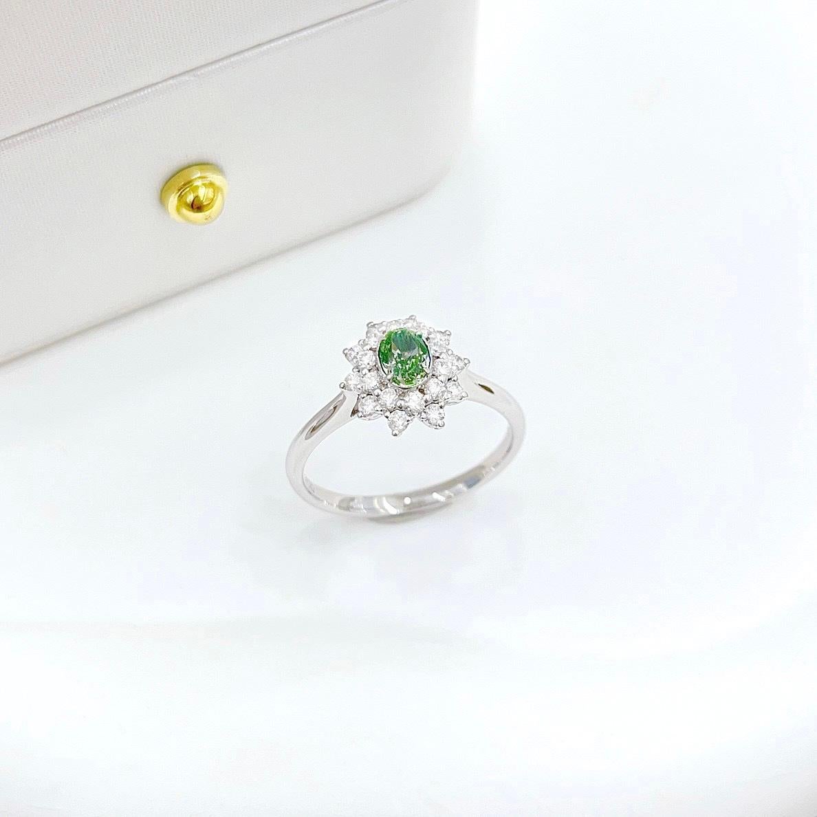 AGL Certified Green Diamond 18K White Gold Ring with Diamonds

Green Diamonds - 0.41 CT
AGL Certification Attached

Diamonds - 0.35 CT
Total Weight - 2.70 GM