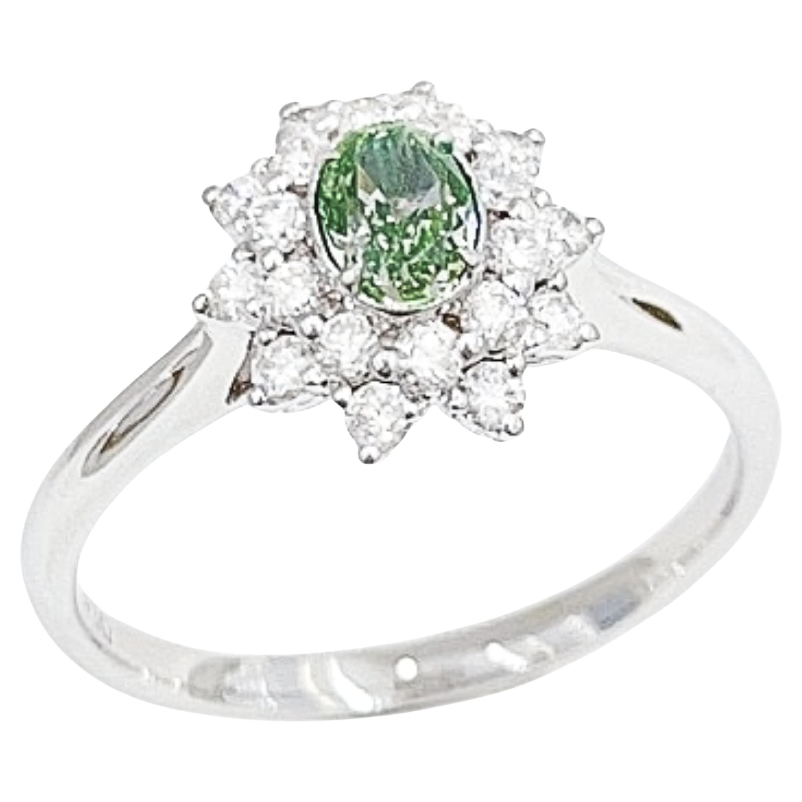 AGL Certified Green Diamond 18K White Gold Ring with Diamonds