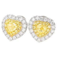 AGL Certified Heart Yellow Diamond & Diamond 18K White Gold Stud Earrings