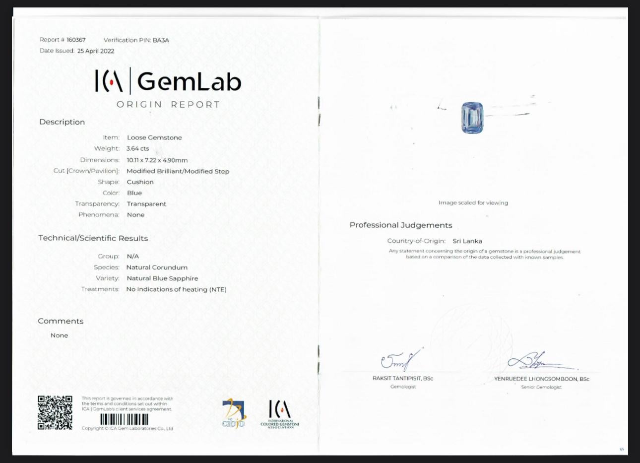 AGL-zertifizierter & ICA-zertifizierter 3,64 Karat unbehandelter Saphirring im Angebot 2