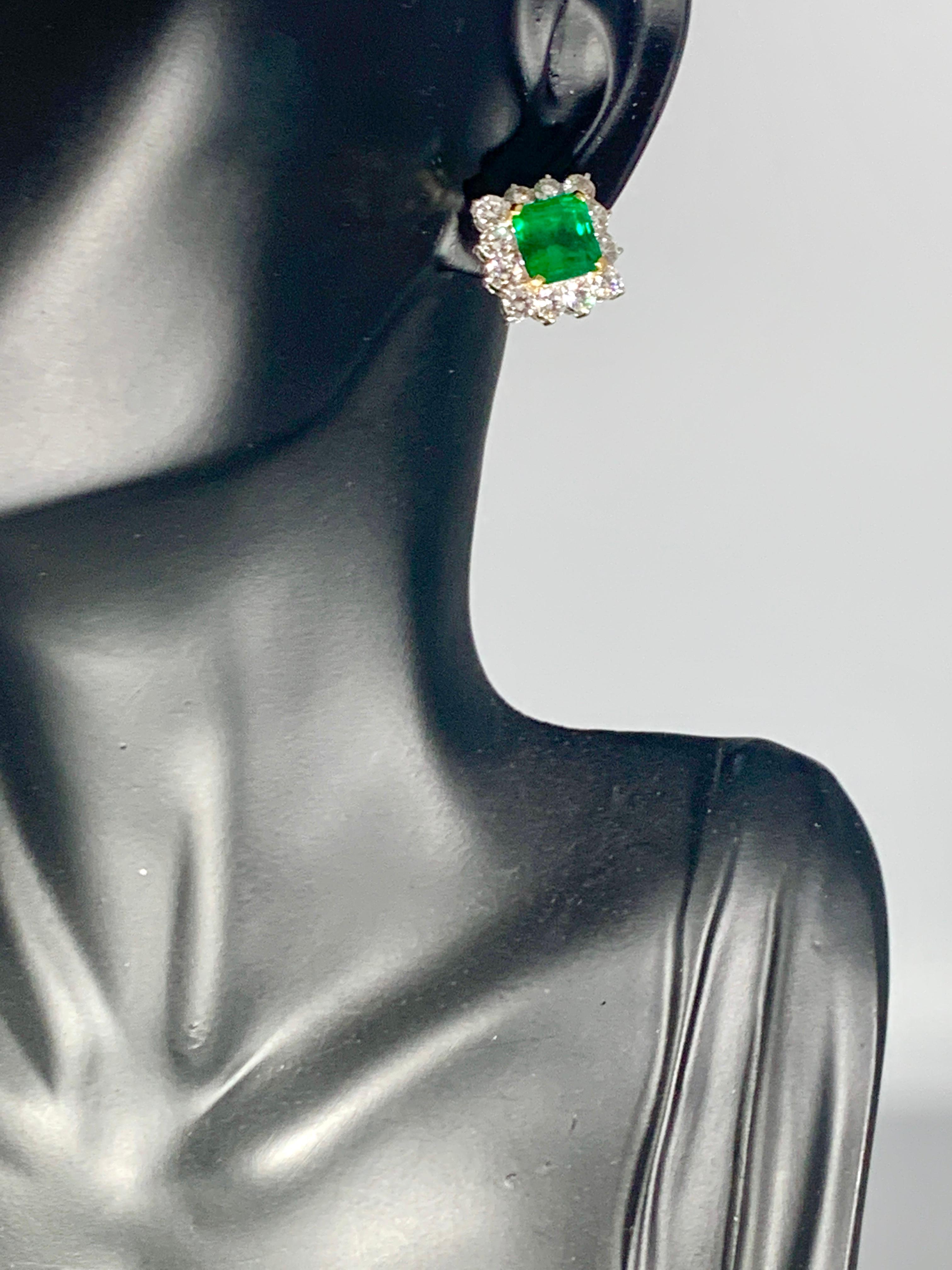 Traditionelle 5 Karat kolumbianische Smaragd-Diamant-Ohrringe, AGL-zertifiziert, unbedeutend im Angebot 5