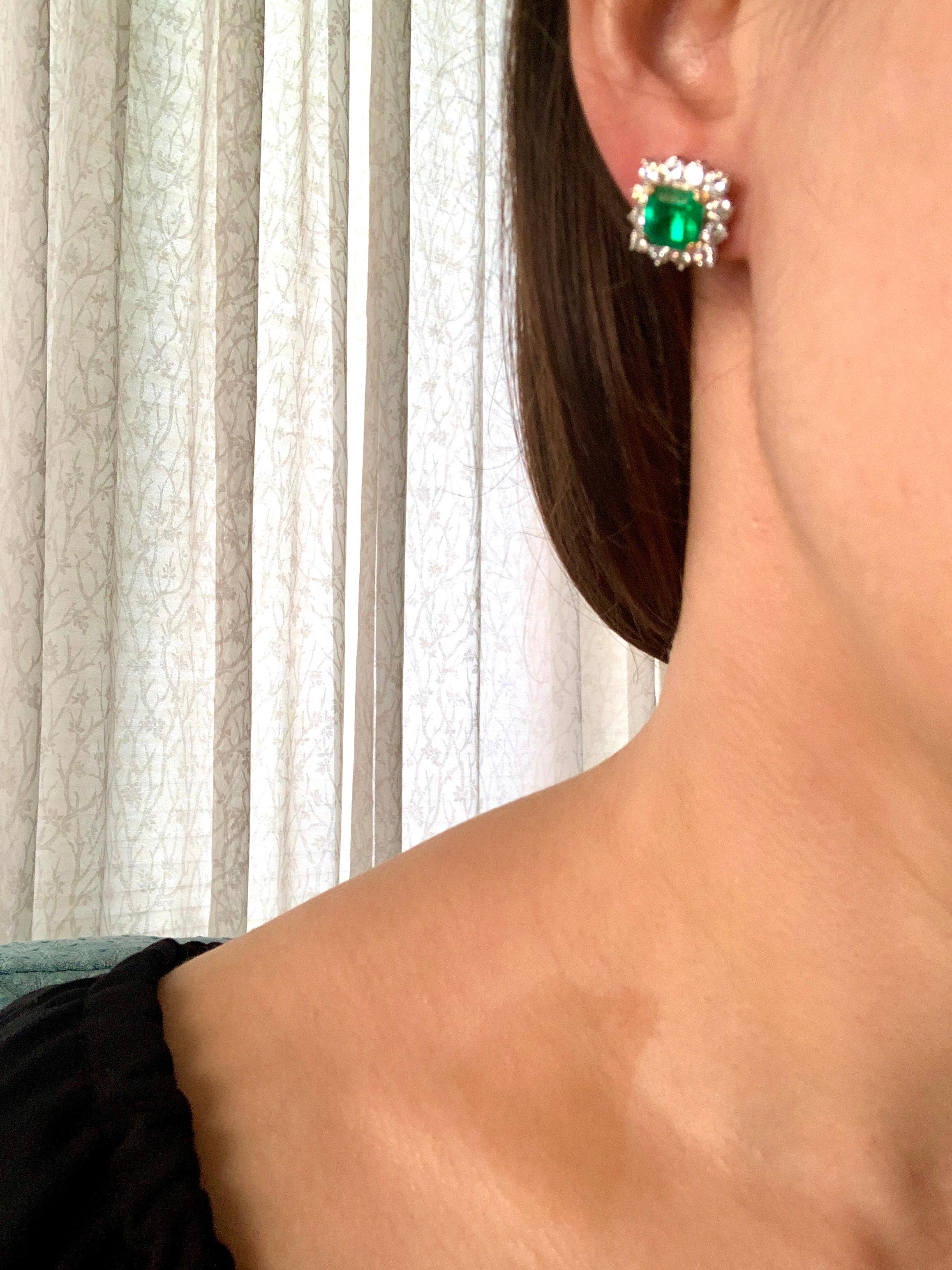 Traditionelle 5 Karat kolumbianische Smaragd-Diamant-Ohrringe, AGL-zertifiziert, unbedeutend im Angebot 9