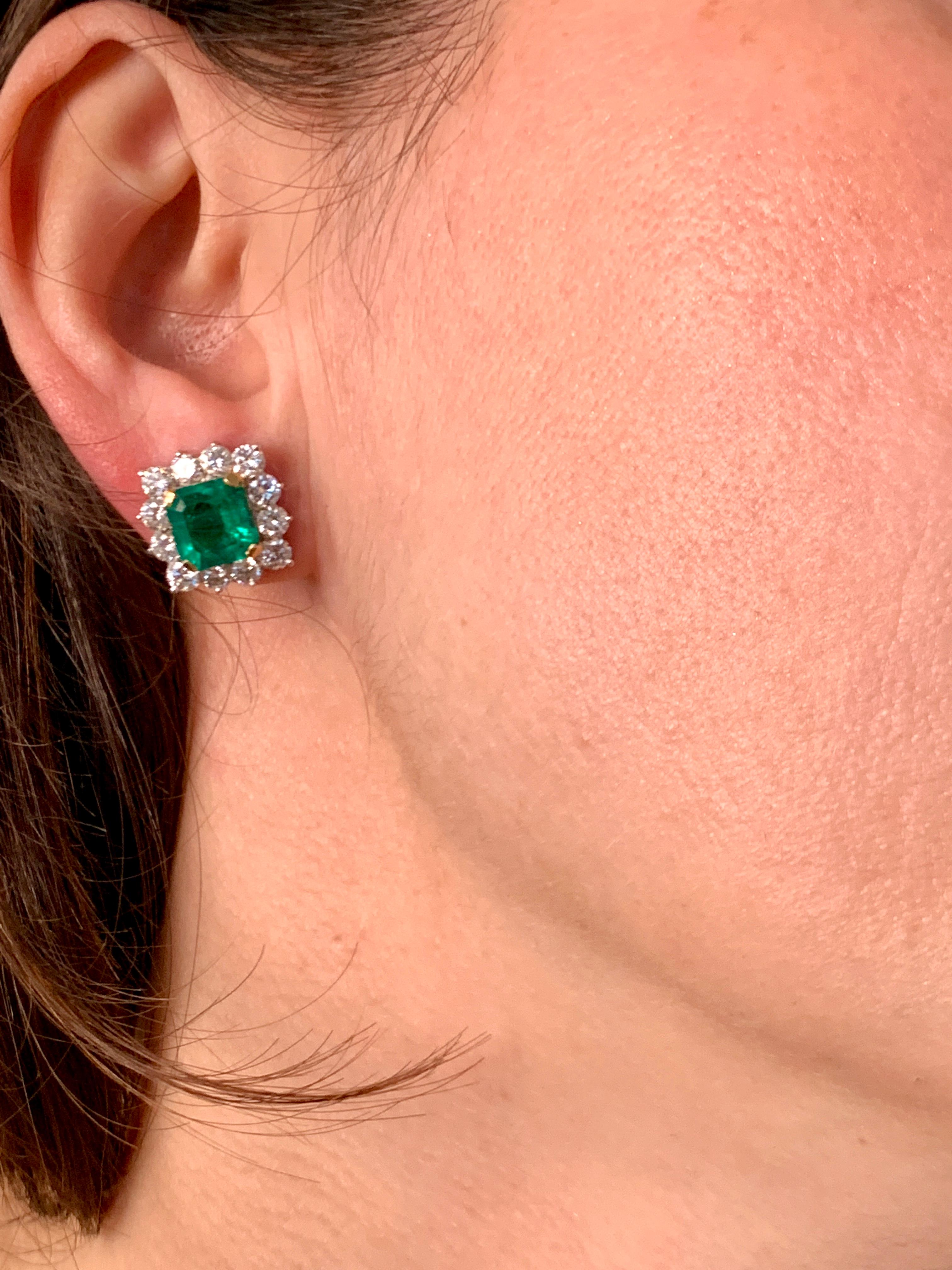 AGL Certified Insignificant Traditional 5 ct Colombian Emerald Diamond Earrings For Sale 10