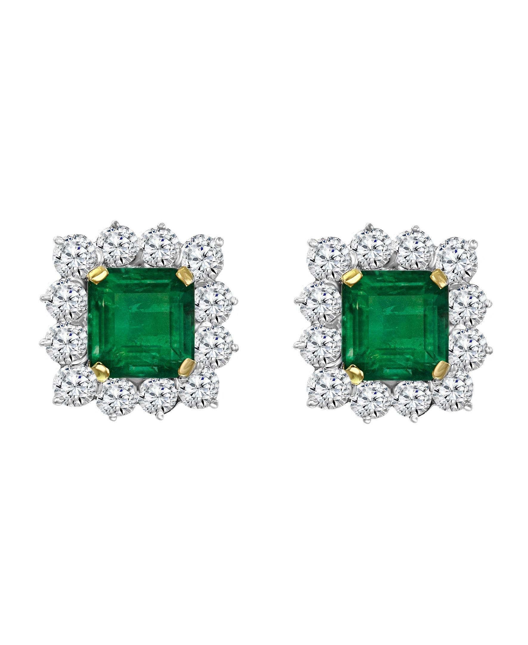 AGL Certified Insignificant Traditional 5 Ct Colombian Emerald Diamond Earrings 
5 Carat finest Colombian Emerald Cut Emerald  Diamond  Post  Earrings  18 Karat Gold 
This exquisite pair of earrings are beautifully crafted with 18 karat White gold